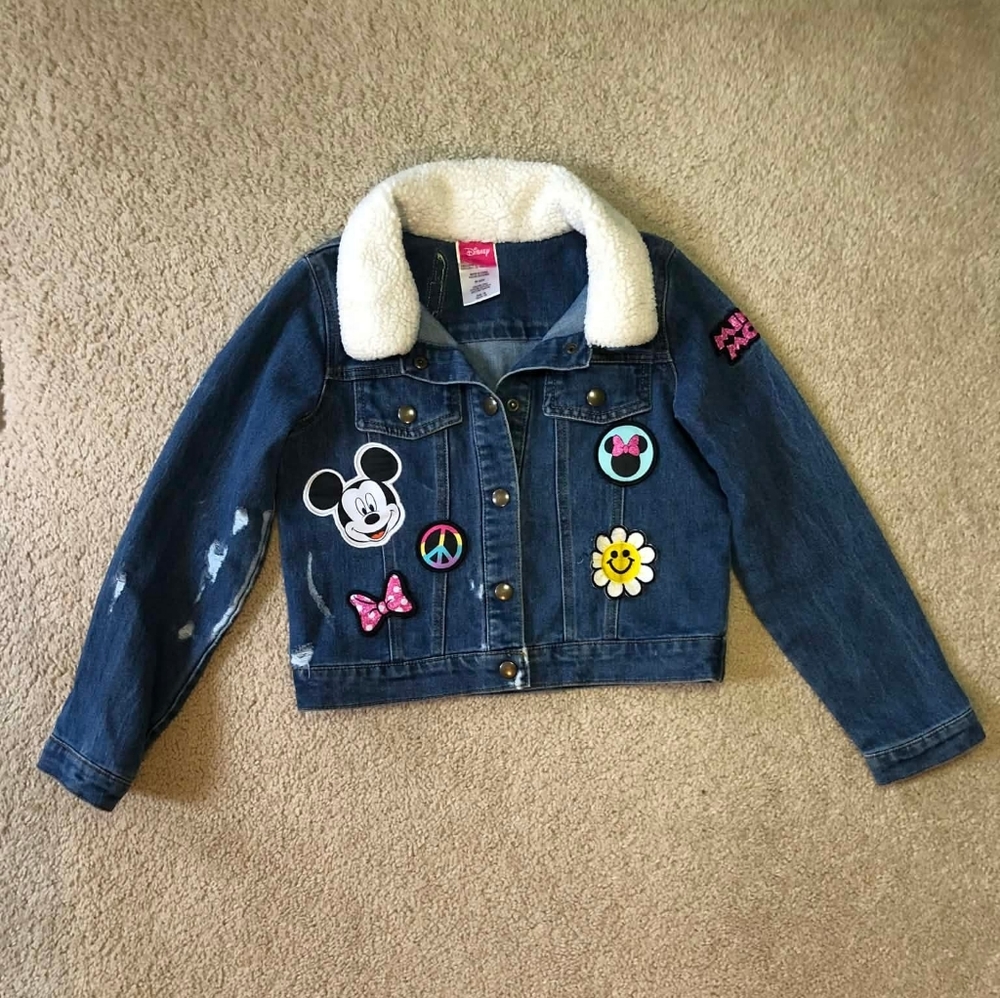 Disney Denim Jacket with Fun Patches and Cream Collar